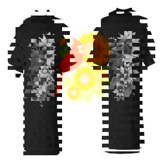 Red Cardinal Bird Sunflower Summer Floral Women T-Shirt | Seseable UK