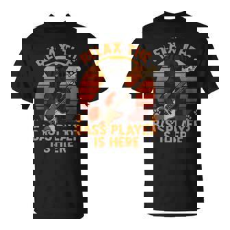 Relax The Bass Player Is Here Guitar Bass Retro Dog T-Shirt | Mazezy