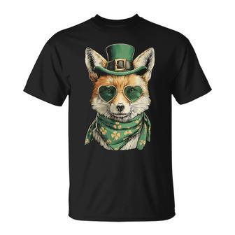 Renard Irlandais Avec Lunettes Deoleil Trèfle Jour De Laaint-Patrick T-Shirt - Cadeauxyz