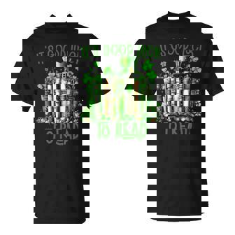 Retro Book Lucky Reading Teacher St Patrick's Day -Adults Black Small Cotton Blend Polyester Blend Short Sleeve T-Shirt - Monsterry