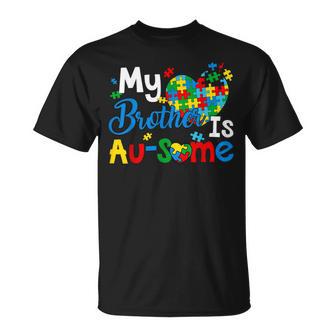 Retro My Brother Is Awesome Autism Awareness Brother Sister T-Shirt - Thegiftio