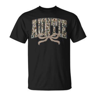 Retro Camo Auntie Coquette Bow Camouflage Auntie New Aunt T-Shirt | Seseable UK