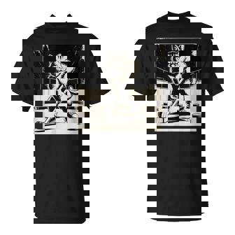 Retro Cat Playing Ice Hockey Stick Skating Sports T-Shirt | Mazezy