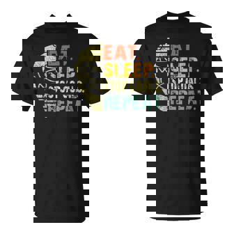 Retro Eat Sleep Stop Goals Repeat Ice Hockey Goalie T-Shirt | Mazezy