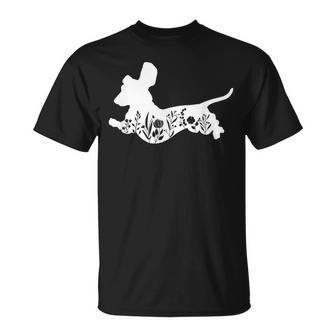 Retro Floral Dachshund Silhouette Doxie Dog Lover Woman T-Shirt | Mazezy