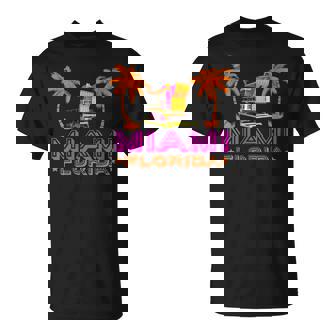 Retro Miami Florida Colorful Lifeguard Tower With Palm Trees T-Shirt | Mazezy