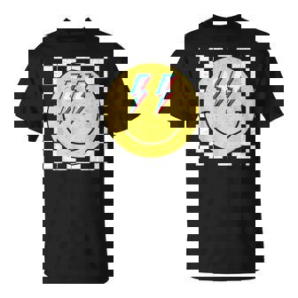 Retro Smile Face Checkered Pattern Preppy Happy Face Trendy T-Shirt - Monsterry