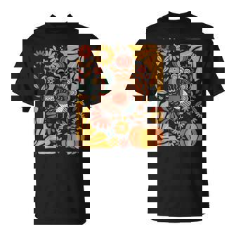 Retro Turkey Pumpkin Boho Flowers Fall Autumn Thanksgiving T-Shirt | Mazezy