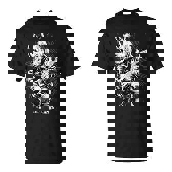 Rhino Playing Bass Guitar Cute Rockin' T-Shirt | Mazezy