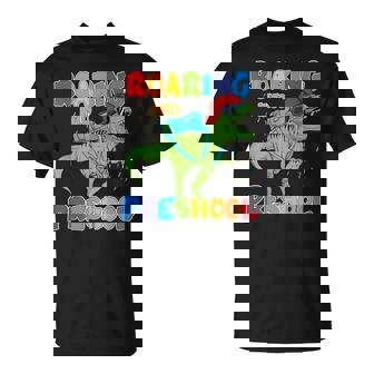 Roaring Into Preschool Dinosaur Back To School Boys T-Shirt | Mazezy