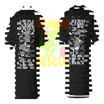 Roaring To Rescue T-Rex Dinosaur Firefighting Firefighter T-Shirt | Mazezy