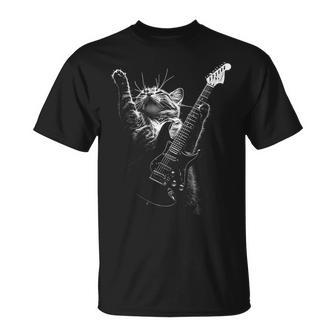 Rock Katze Mit Gitarre Musik Katzen Liebhaber T-Shirt - Geschenkecke