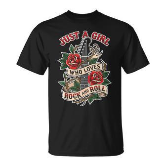 Rock N Roll Just A Girl Who Loves Rock And Roll Music Fan T-Shirt - Thegiftio