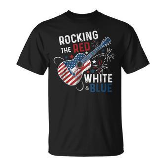 Rocking The Red White And Blue Guitar 4Th Of July Musician T-Shirt - Thegiftio UK