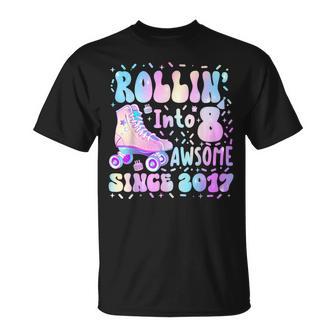 Roller Skating 8Th Birthday Rolling Into 8 Since 2017 Girls T-Shirt - Thegiftio UK