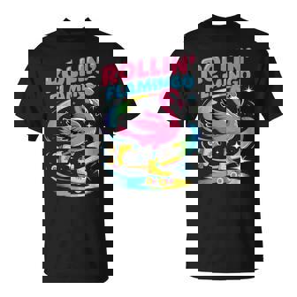 Rollin' Flamingo Roller Skating Bird Fun T-Shirt | Mazezy