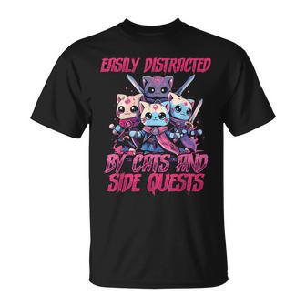 Rpg Gamer Cats Side Quest Distracted Nerdy Tabletop Fun Men T-Shirt - Monsterry