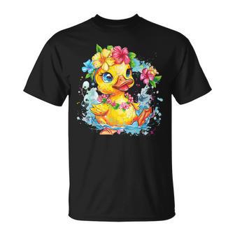 Rubber Duck Floral Hawaiian Watercolor Rubber Duck Lover T-Shirt - Thegiftio UK