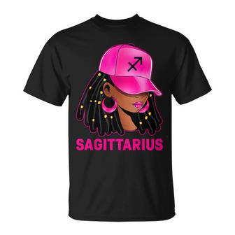 Sagittarius Queen Loc'd Hair Black Woman Cap Zodiac Sign T-Shirt | Mazezy