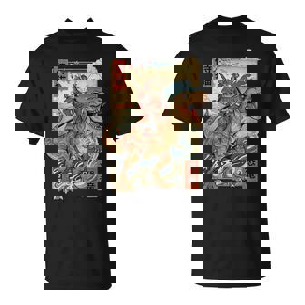 Samurai Cat Riding Dinosaur Japan T-Rex Katana Graphic T-Shirt - Thegiftio