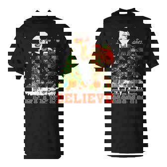 Santa Bigfoot Christmas Lights Sasquatch Believe Xmas T-Shirt | Mazezy