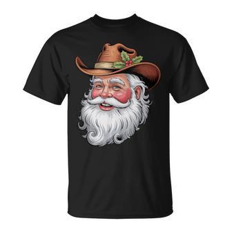 Santa Cowboy Western Christmas Xmas Holiday Pajamas Tank Top T-Shirt | Mazezy