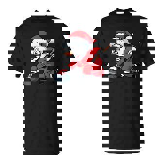 Santa Snowman Curling Player Christmas Winter Pajama T-Shirt | Mazezy