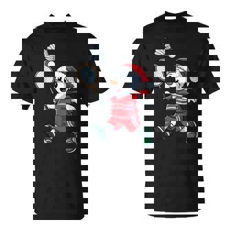 Santa Snowman Playing Badminton Christmas Pajama Kids Boys T-Shirt | Mazezy