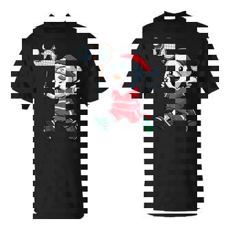 Santa Snowman Playing Badminton Christmas Pajama Players T-Shirt | Mazezy