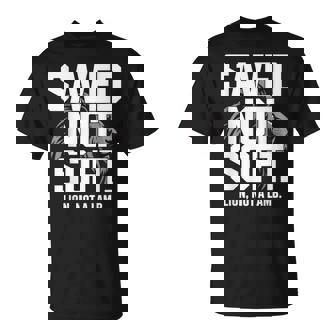 Saved Not Soft Lion Not A Lamb Christian Bold Backprint T-Shirt | Seseable CA