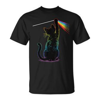 Schwarze Katze Regenbogen Licht Prisma Wissenschaft T-Shirt - Geschenkecke
