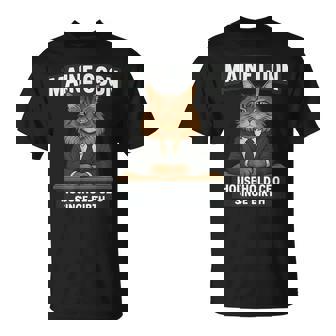 Serious Maine Coon Office Cat Illustration T-Shirt | Mazezy