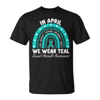 Sexual Assault Awareness Rainbow I Wear Teal Ribbon Support T-Shirt - Thegiftio UK