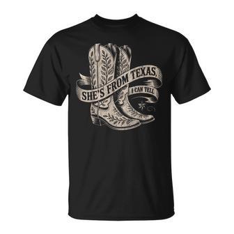 She's From Texas I Can Tell Vintage Cowgirl Boot T-Shirt - Monsterry