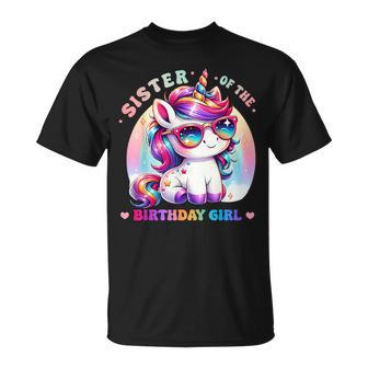 Sister Of The Birthday Girl Unicorn Rainbow Family Matching T-Shirt | Mazezy