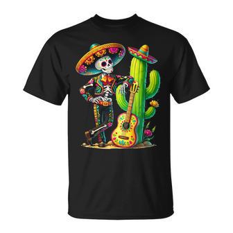 Skeleton Cinco De Mayo Mariachi Fiesta Guitar Cactus T-Shirt - Monsterry