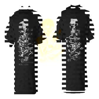 Skeleton Hugging Dog Blue Heeler Halloween T-Shirt | Mazezy