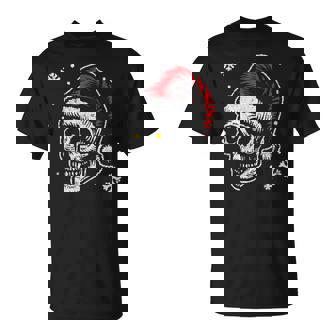 Skeleton Skull Santa Hat Graphic Horror Gothic Christmas T-Shirt | Mazezy
