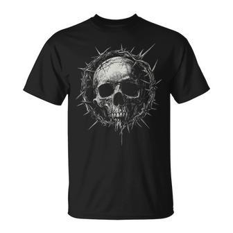 Skull With Thorn Crown Gothic T-Shirt - Monsterry