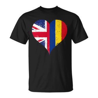 Small Romania UK Flag Union Jack For Proud British Romanian T-Shirt | Mazezy