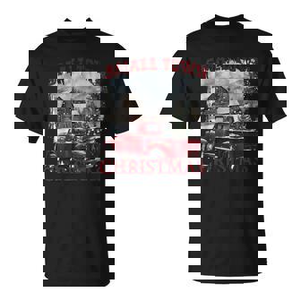 Small Town Christmas Red Truck Farmhouse Snowy Barn T-Shirt | Mazezy