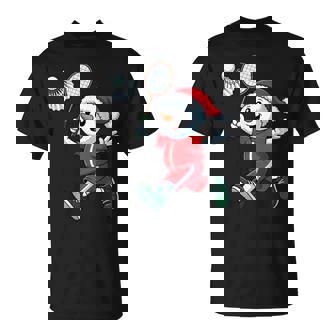 Snowman Badminton Player Santa Hat Christmas Pajama Kids T-Shirt | Mazezy