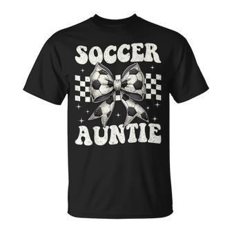 Soccer Auntie Coquette Bow Soccer Aunt T-Shirt | Seseable UK