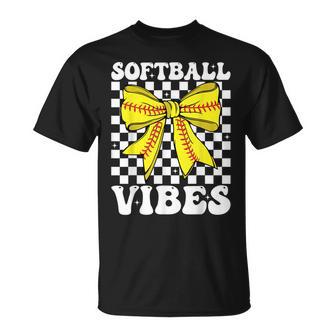 Softball Vibes Coquette Bow Softball Game Day Girls Women T-Shirt | Seseable FR