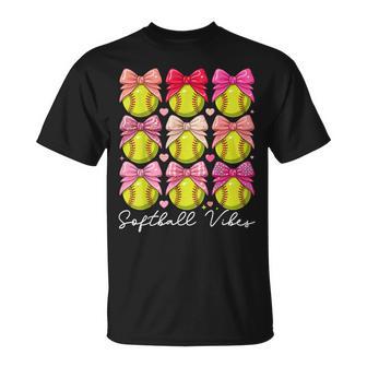 Softball Vibes Softball Coquette Bow Game Day Girls Women T-Shirt | Seseable FR