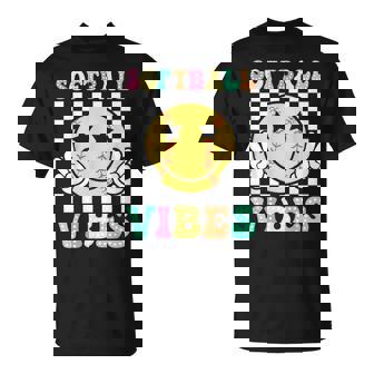 Softball Vibes Softball Retro Groovy Game Day Girls Women T-Shirt | Seseable FR