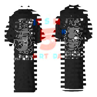 Spider Web 5th Birthday Party 5 Year Old Birthday Boys Kids Tank Top T-Shirt | Mazezy