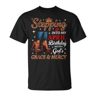 Stepping Into My April Birthday Afro Woman Leopard Heels T-Shirt - Thegiftio UK