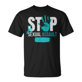 Stop Sexual Assault Awareness Month Support Teal Ribbon T-Shirt - Monsterry