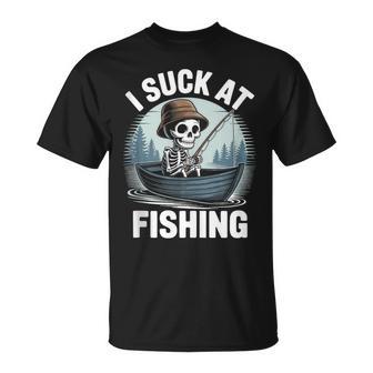 I Suck At Fishing Fisherman Joke Skeleton Bass Fishing Tank Top T-Shirt | Mazezy